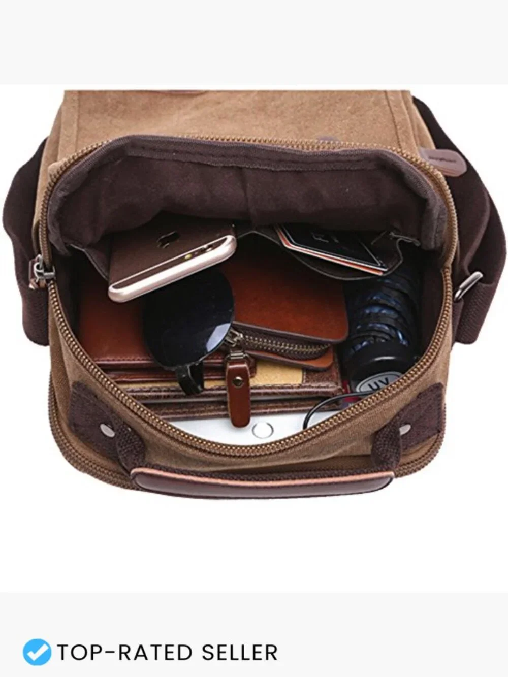 Small Canvas Crossbody Messenger Bag Work Bag 9 Pockets Adjustable Strap